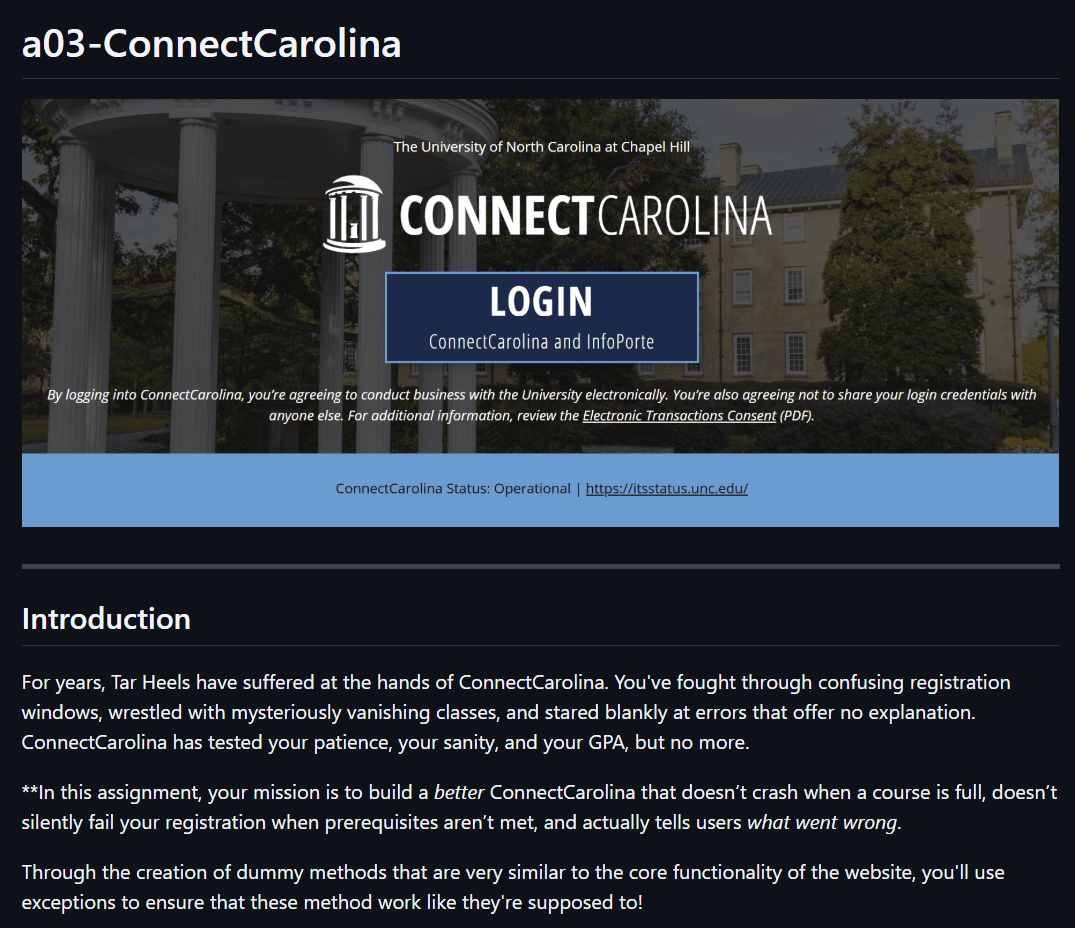 ConnectCarolina ReadMe page
