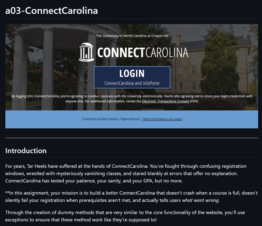 ConnectCarolina ReadMe page