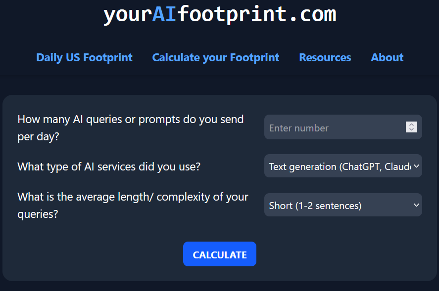 youraifootprint website screenshot